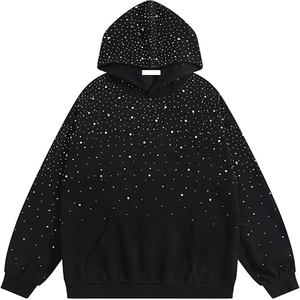 Sweat à capuche unisexe en strass et diamants, poids lourd 400 g/m², pour homme et femme, mode luxe, streetwear décontracté, pull-over - Product Image 1