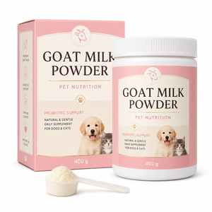 Poudre de <span class=keywords><strong>lait</strong></span> de chèvre OEM pour chats, 1 milliard de probiotiques, prébiotique, inuline, formule de sevrage sans lactose pour félins, pot de 400g, personnalisable - Product Image 1