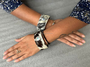 ใหม่หินเทอร์ควอยซ์และของแท้หนัง Cowhide สร้อยข้อมือเครื่องประดับตะวันตกปรับ Snap ผมบนซ่อนสร้อยข้อมือผู้หญิงสร้อยข้อมือ - Product Image 2