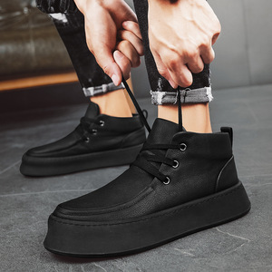 Bottes décontractées rétro pour hommes à tige haute, design confortable à semelle souple, en tissu de coton, à lacets, en cuir artificiel, avec semelle intérieure en EVA, chaussures de marche - Product Image 3