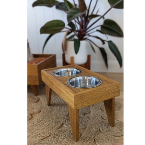 Wholesale Elevated Pet Feeder Wooden Raised Dog <b>Bowls</b> Two <b>Stainless</b> <b>Steel</b> <b>Bowls</b> Stand Feed Holder for Pets Promotional Pet - Product Image 5