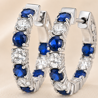 Boucles d'oreilles créoles en saphir bleu de 4,5 carats et diamants de laboratoire, en or 10K 14K, avec pierres précieuses taillées rondes, vente en gros personnalisée