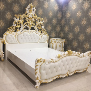 Juego de Cama de lujo de tamaño King, marcos de madera maciza dorados y europeos, con armario, a buen precio - Product Image 1