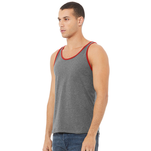 Deep Heather /RED Branded Bella + Canvas Unisex Jersey Tank <b>Top</b> <b>Mens</b> Tank <b>Tops</b> Workout Gym <b>Muscle</b> Shirts Tee Lightweight - Product Image 3