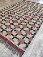 Tapis fait main en laine Kilim rouge/blanc/noir et motif géométrique en Jute pour salon chambre hôtel