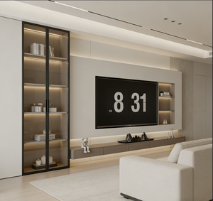 Mobile TV in Legno Ecologico per TV da 75 Pollici con Armadietti Chiusi, Arredamento per <span class=keywords><strong>Soggiorno</strong></span> e Studio - Product Image 3