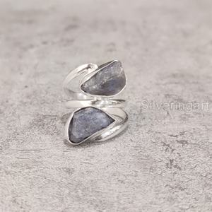 เครื่องประดับหินดิบผู้หญิงแหวนพลอย tanzanite หยาบธรรมชาติประดับหินคู่925แหวนเงินสเตอร์ลิง - Product Image 1