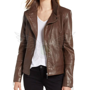 Veste en cuir de qualité supérieure Nouvelle dernière conception Logo personnalisé Imperméable PU Dames Vestes en cuir à la mode - Product Image 1