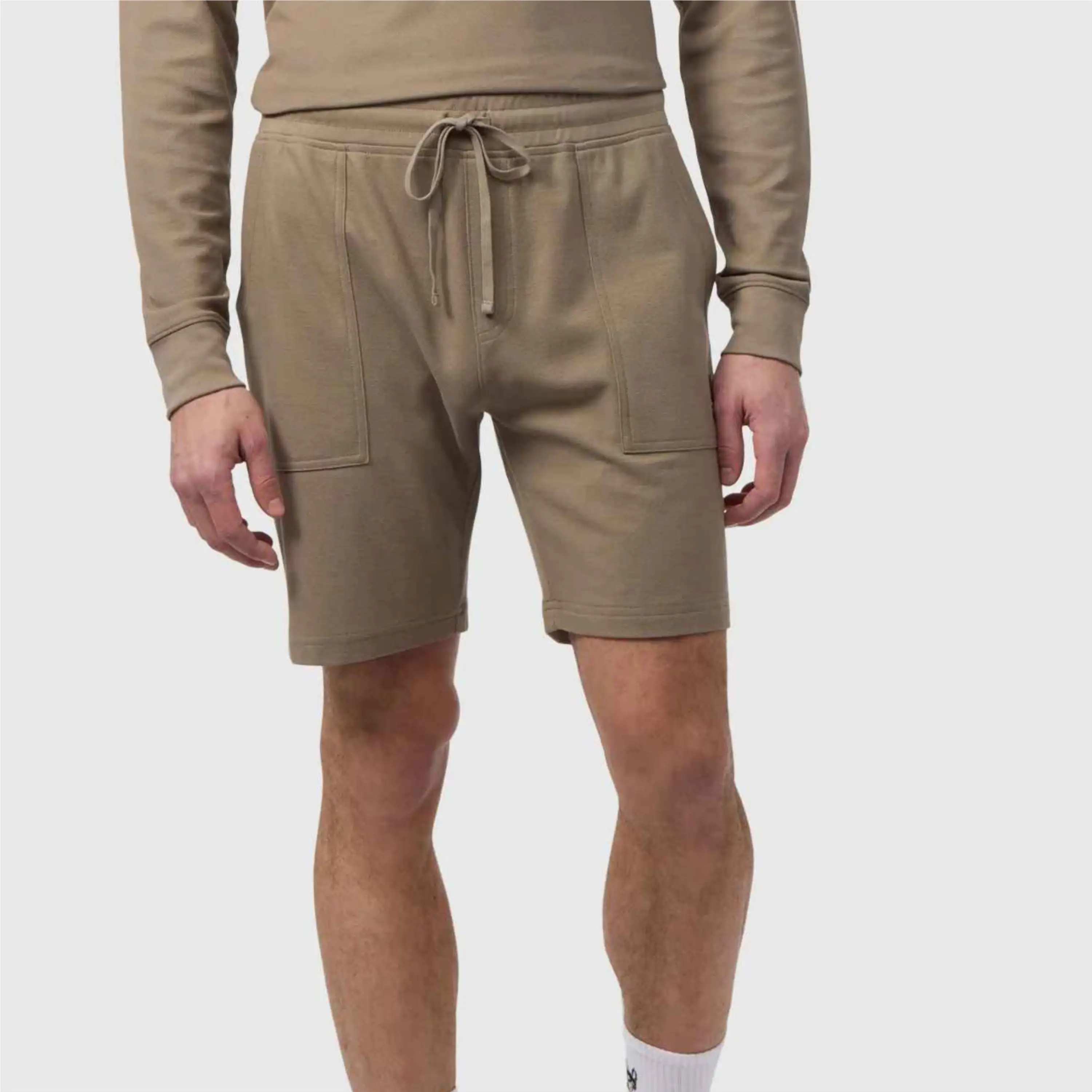 Nueva oferta ropa deportiva hombres algodón Casual polar Jogger pantalones cortos bolsillos con cremallera entrenamiento atlético gimnasio pantalones cortos de sudor