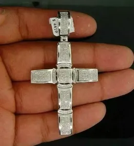 Round Cut Moissanite Christian Religious <b>Cross</b> <b>Pendant</b> with Claw Setting 925 <b>Sterling</b> <b>Silver</b> Men's Jewelry - Product Image 4