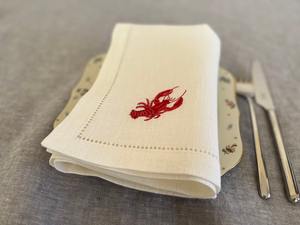 Servilletas de cena de lino Hemstitch, animales marinos bordados, langosta, cangrejo, pez, estrella de mar para uso doméstico - Product Image 3