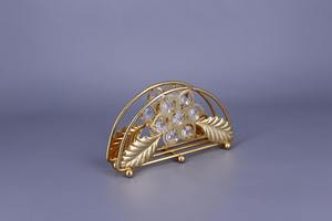 Elegant Flower Shape Gold Finished Round <b>Napkin</b> Holder with Crystal Embellishment for Tabletop and Home Decor Purpose Use - Product Image 3