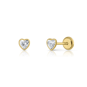 Boucles d'oreilles en or massif 9 carats avec perle en forme de cœur (disponibles en 10 carats, 14 carats, 18 carats) pour femmes et enfants, fermoir à vis, fabriquées en Espagne - Product Image 1
