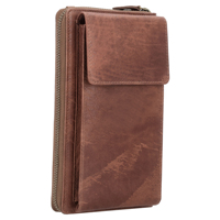 Portefeuille de voyage vintage en cuir véritable avec fermeture éclair, poche à monnaie, passant de ceinture et blocage RFID, pochette élégante faite à la main
