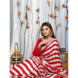 Tendance indienne, joli vêtement de fête de couleur blanche et rouge, impression numérique en soie pour dames du marché indien - Product Image 3