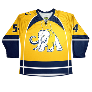 Camiseta de hockey sobre hielo personalizada, blanca, amarilla, azul marino, con logotipo de Mammoth, manga larga, para hombre, ropa deportiva que absorbe la humedad - Product Image 3