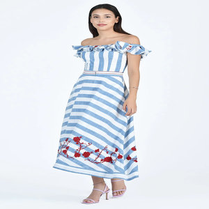 Robes d'été sexy pour femmes, coupe ajustée, imprimé paisley, en lin/coton, manches bouffantes, croisées, longueur genoux - Product Image 1