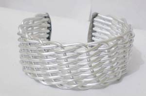 Luxury Silver Plated Copper Bangle For Women Unique Open Work Mesh Woven Wire Design Wide Solid <b>Metal</b> <b>Bracelet</b> <b>Metal</b> Crafts - Product Image 5