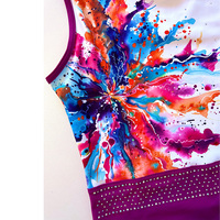 Maillot de Gimnasia con Pedrería para Niñas, Estampado Sublimado, Sin Mangas, Traje de Actuación, Ropa Deportiva Elástica