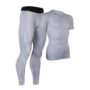 Compression Pants And <b>T</b> <b>Shirt</b> Sublimation Tracksuit Polyester Spandex Blank <b>Tights</b> Men Gym Training Wear Sets - Product Image 5