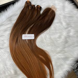 Extensions de cheveux orange raides d'os vietnamien vierge de haute qualité tissent des cuticules alignées pour des cheveux humains de haute qualité de couleur ombrée - Product Image 4