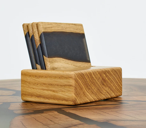 Ensemble de sous-verres en résine et bois de qualité supérieure de 4 pocs avec support Ensemble de sous-verres époxy noirs modernes Sous-verre de cuisine - Product Image 6