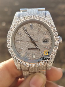 Completamente helado elegante busto de acero inoxidable Baguette Bar Hip Hop Lab Grown Diamond Watch Smart Date Dial Display eleva tu estilo - Product Image 5