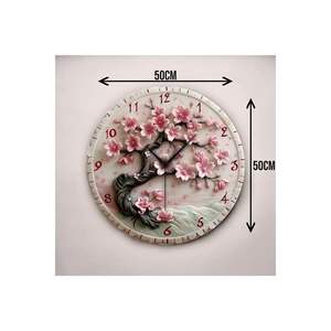Horloge murale de table silencieuse en bois de numéro de motif de fleur d'impression colorée 50cm idée cadeau parfaite - Product Image 1