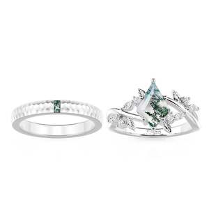 Ensemble d'alliances de mariage Jeulia en agate mousse inspirées de la nature - Product Image 2