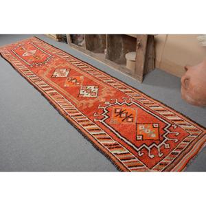 2.9x13.1 ft Turkish <b>Runner</b> Rug, <b>Red</b> White Vintage Moroccan Wool Rug - Product Image 3