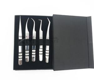 Pinzas Profesionales de Acero Inoxidable de Alta Calidad para Extensión de Pestañas, Punta Lisa de 10 mm de Longitud, Ángulo de 45/90 Grados - Product Image 1