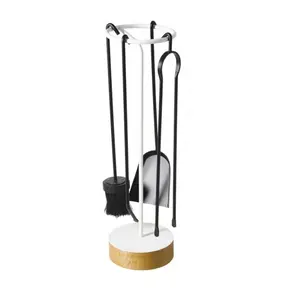 Conjunto de ferramentas de metal para lareira grande artesanal com suporte exclusivo e revestimento em pó branco