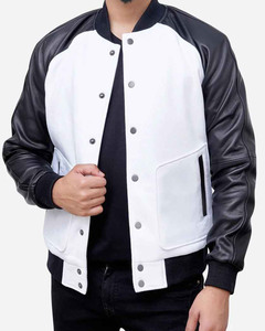 Tout nouveau grande taille hommes Logo personnalisé broderie noir coupe-vent en cuir manches CollegeBaseballjacket pour hommes livraison DDP - Product Image 1