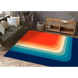 Tapis imprimé à motifs minimalistes : Tapis de couloir moderne de style mid-century pour la décoration de couloir, tapis fin non tissé - Product Image 1