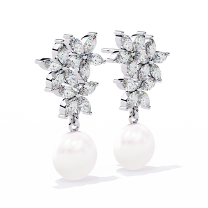 Boucles d'oreilles pendantes uniques en or 18 carats avec motif floral en diamant de laboratoire pour mariages - Product Image 2