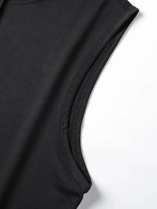 Chaleco con cordón y capucha negro liso de verano para hombre con un estilo sencillo e informal, camiseta sin mangas de talla grande, camiseta sin mangas negra sólida - Product Image 3