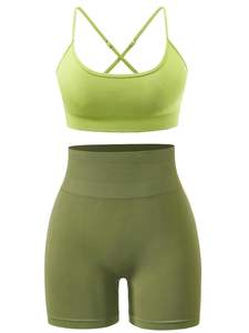 Conjuntos de dos piezas para mujer, venta al por mayor, conjunto de yoga con logotipo personalizado, diseño de color sólido, sujetador, correr, gimnasio, conjuntos de fitness - Product Image 5