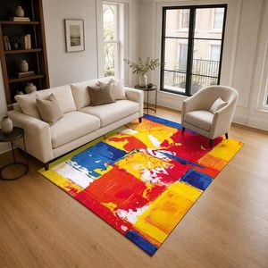Tapis RUGS DEPOT LXDP-0680 en gros, rouge bordeaux, ethnique, kilim, imprimé numériquement, lavable en machine, chenille, antidérapant - Product Image 2