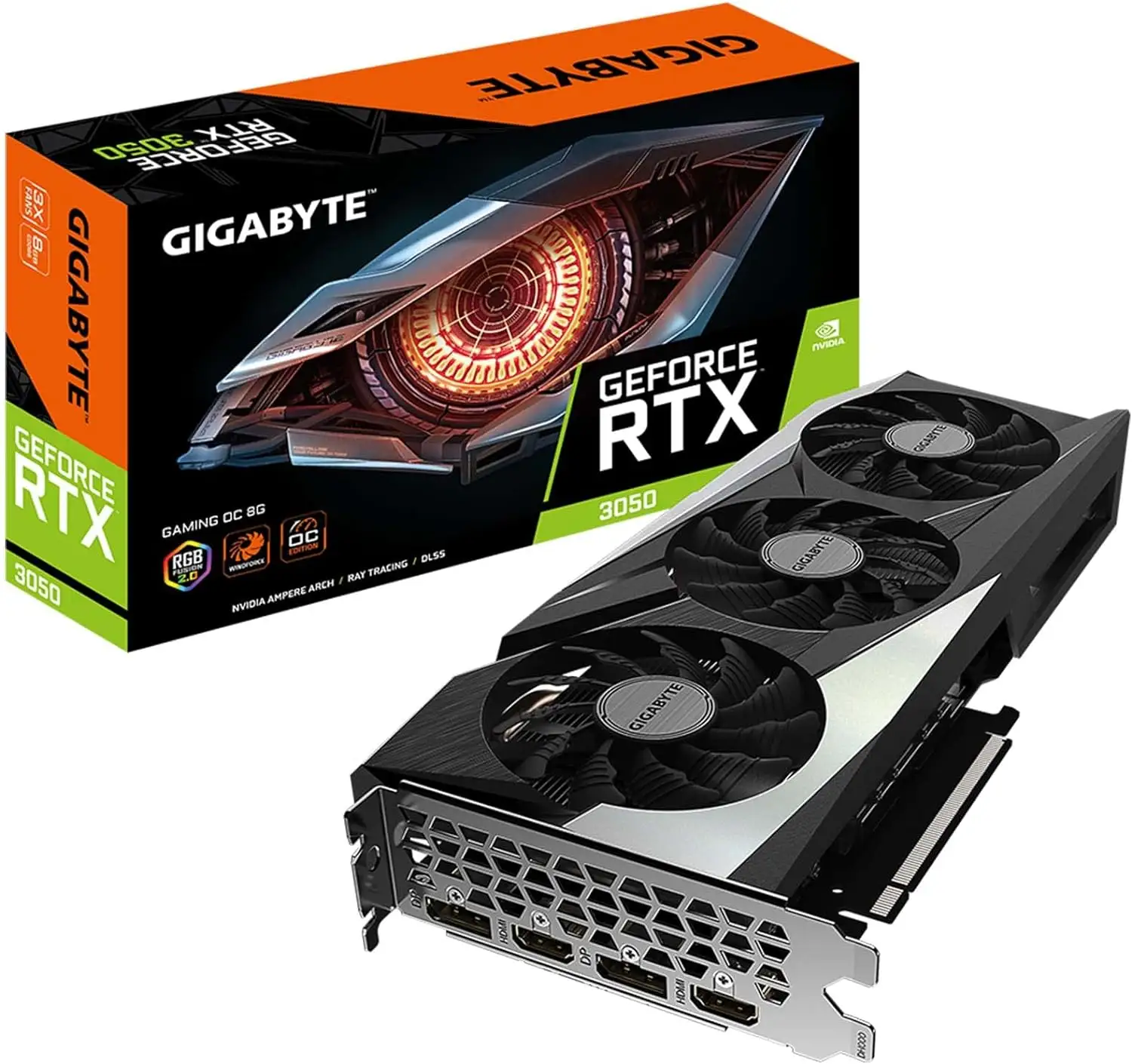 การ์ดจอ Gigabyte GeForce RTX 3050 8G สำหรับเล่นเกม3X แฟนๆ windforce 8GB GDDR6 128-bit GV-N3050GAMING GDDR6 OC-8GD การ์ดแสดงผล