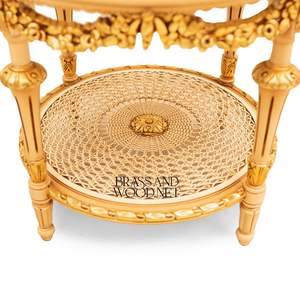 Mesa Auxiliar Redonda de Lujo Color Crema con Pintura Floral a Mano y Estante de Dos Niveles con Detalles Dorados para Decoración Clásica - Product Image 4