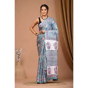 Sari de Seda Modal con Silueta Recta y Decoración con Estampado Floral - Product Image 1