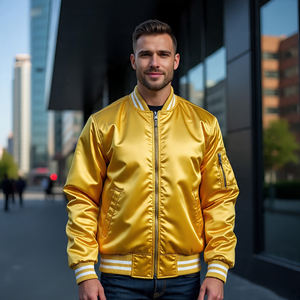 Casual Winter Zipper Satin Bomber <b>Jackets</b> <b>Men's</b> Crew Neck <b>Lightweight</b> Solid Color Bomber Varsity <b>Jacket</b> <b>Men</b> - Product Image 2