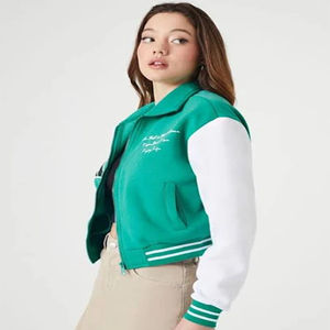 Chaqueta de bombardero de diseño de béisbol de lana de algodón universitario a prueba de viento para mujer con parches de chenilla bordados estilo universitario - Product Image 2