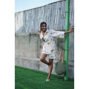 Conjunto de Top Corto y Pantalones Cortos de Punto Floral para Mujer, Manga Tres Cuartos, Estilo Casual Otoñal, Tallas XXS-XL - Product Image 2
