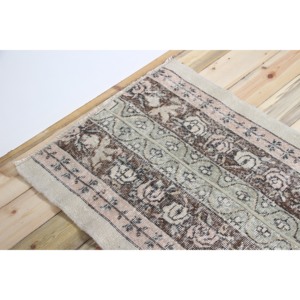 Turkish Runner Rug 2.6x6.6 ft, Vintage Patchwork <b>Brown</b> Floral <b>Wool</b> Rug - Product Image 5