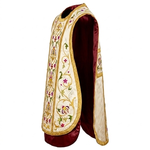 Casulla Romana de Seda Crema con Bordado a Mano de Hilos de Oro, Vestimenta Sacerdotal Católica, Conjunto de Túnica para Clérigos de Iglesia con Cruz de Espina de Jesús - Product Image 2