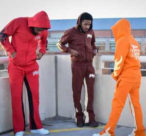 2025 Streetwear Washed Sweat Suit Cremallera Sudaderas con capucha Conjunto de chándal Estampado personalizado Lavado ácido Distress Pantalones de chándal acampanados y conjunto de Sudadera con capucha - Product Image 4