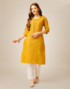 Traje de viscosa para mujer completamente cosido rayón algodón Magic Slub Kurti bordado intrincado estampado étnico moda india pakistaní - Product Image 1
