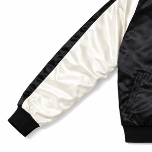 Veste en satin avec logo brodé personnalisé |   Veste universitaire noire unisexe à fermeture éclair, uniforme d'équipe - Product Image 3