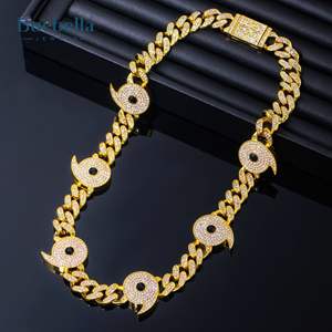 Venta caliente 925 Plata 14K Chapado en oro blanco 12mm Collar de moissanita Seis caminos Iced Cuban Link para hombres de Miami - Product Image 3